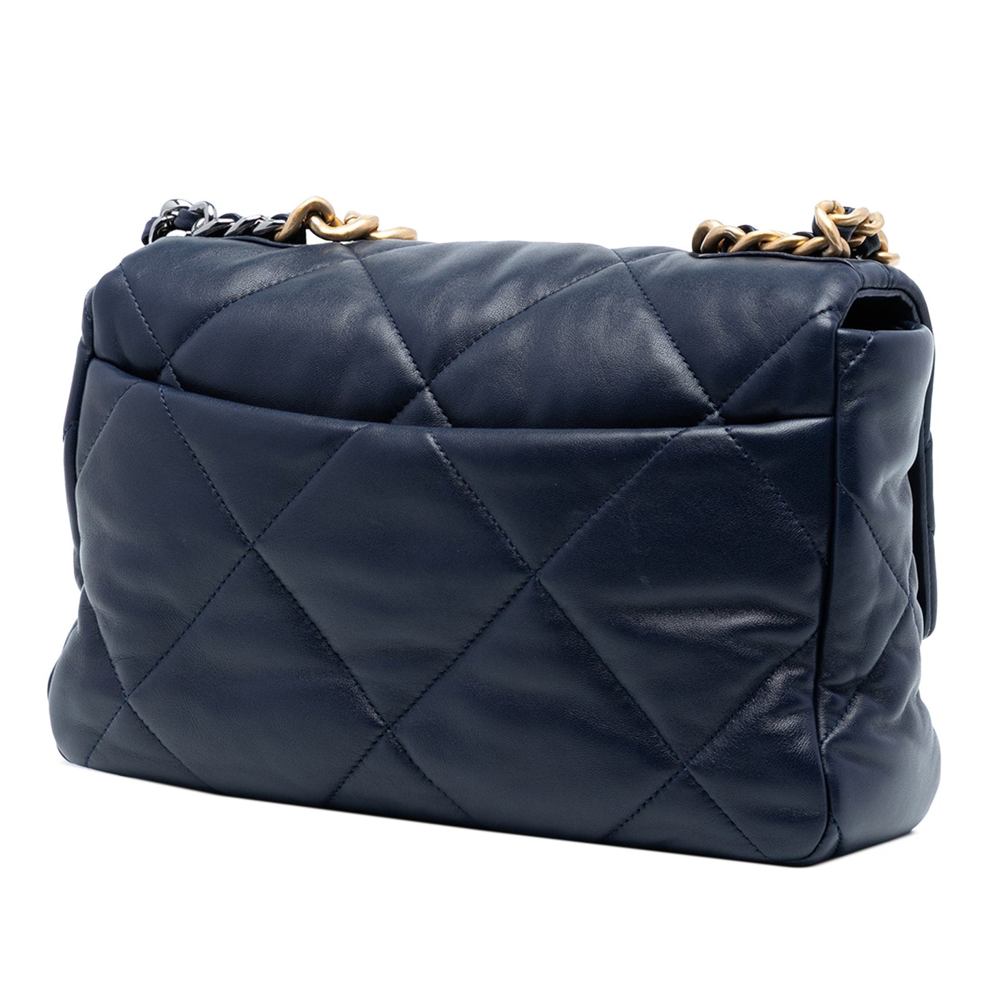 Second hand Chanel CHANEL 19 Large Lambskin Leather Matelassè Flap Handbag Blue - Tabita Bags