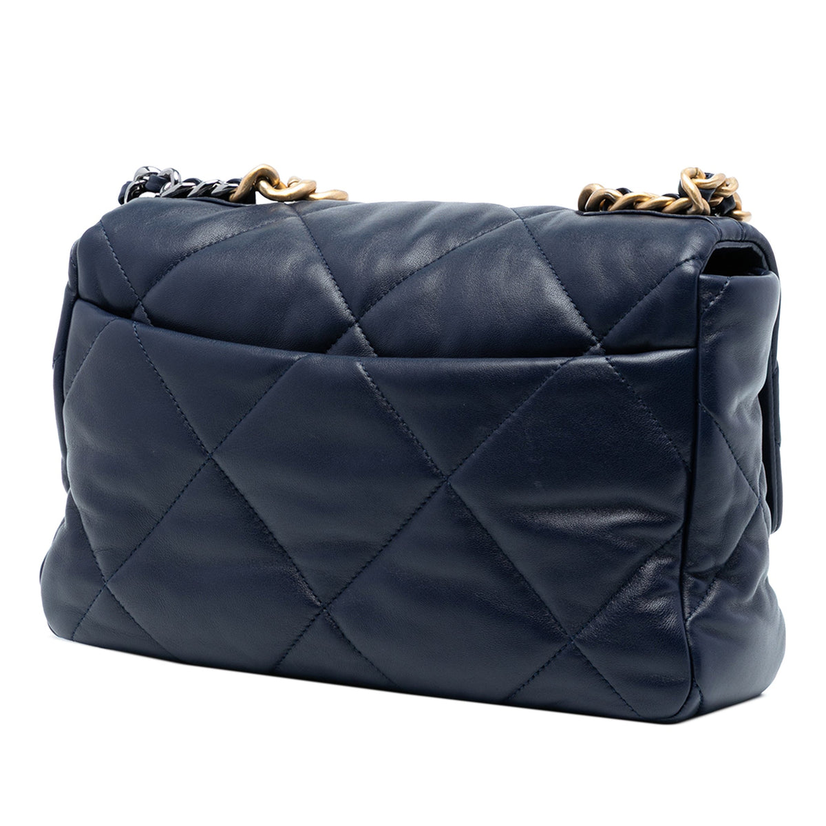 Second hand Chanel CHANEL 19 Large Lambskin Leather Matelassè Flap Handbag Blue - Tabita Bags