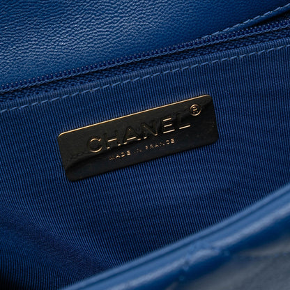Second hand Chanel CHANEL 19 Large Lambskin Leather Matelassè Flap Handbag Blue - Tabita Bags