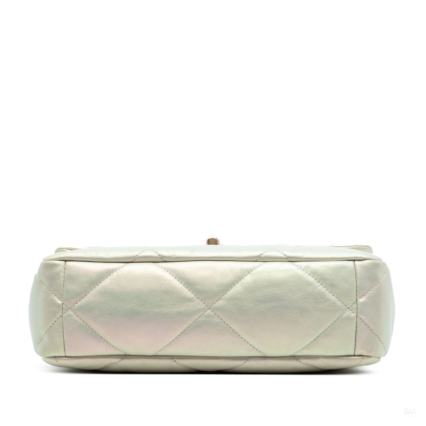 Second hand Chanel CHANEL 19 Large Lambskin Leather Matelassè Flap Handbag Iridescent Silver - Tabita Bags