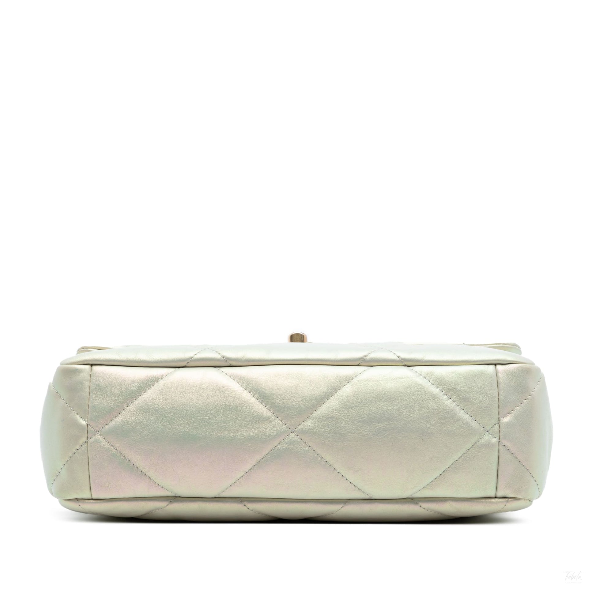 Second hand Chanel CHANEL 19 Large Lambskin Leather Matelassè Flap Handbag Iridescent Silver - Tabita Bags