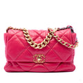 Second hand Chanel CHANEL 19 Large Lambskin Leather Matelassè Flap Handbag Pink - Tabita Bags