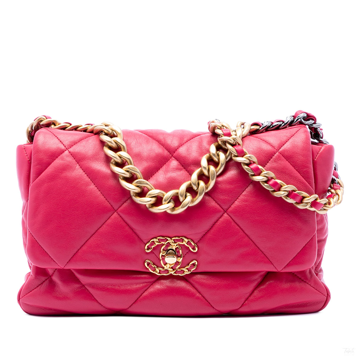 Second hand Chanel CHANEL 19 Large Lambskin Leather Matelassè Flap Handbag Pink - Tabita Bags