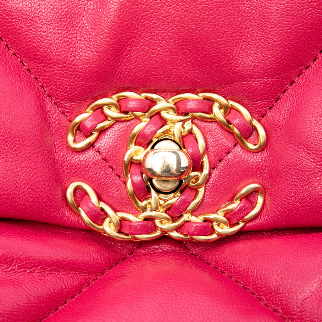 Second hand Chanel CHANEL 19 Large Lambskin Leather Matelassè Flap Handbag Pink - Tabita Bags