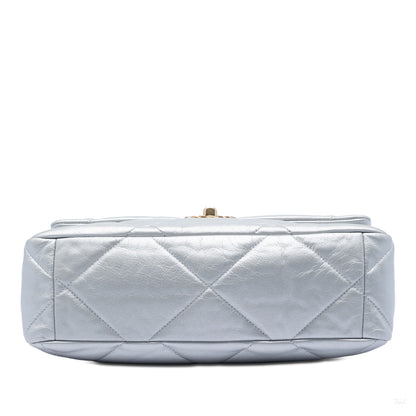 Second hand Chanel CHANEL 19 Large Lambskin Leather Matelassè Flap Handbag Silver - Tabita Bags