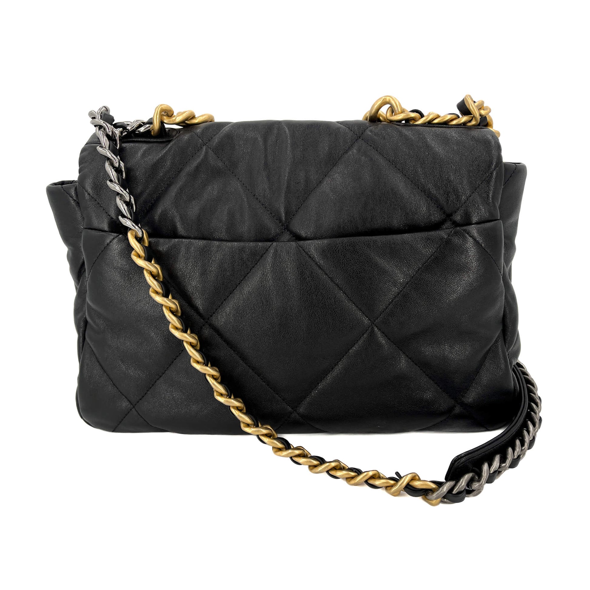 Second hand Chanel CHANEL 19 Large Matelassè Lambskin Leather 2 - Ways Flap Handbag Black - Tabita Bags