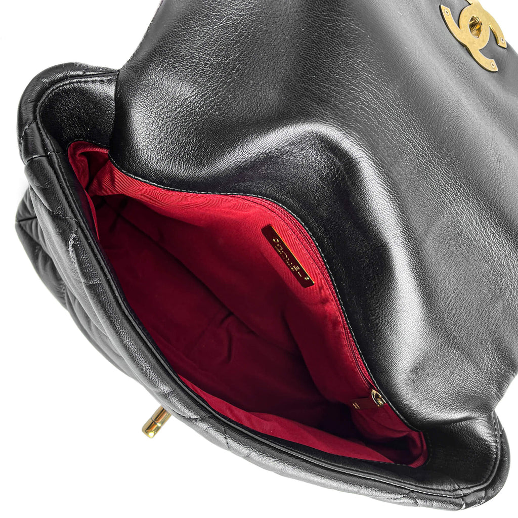 Second hand Chanel CHANEL 19 Large Matelassè Lambskin Leather 2 - Ways Flap Handbag Black - Tabita Bags