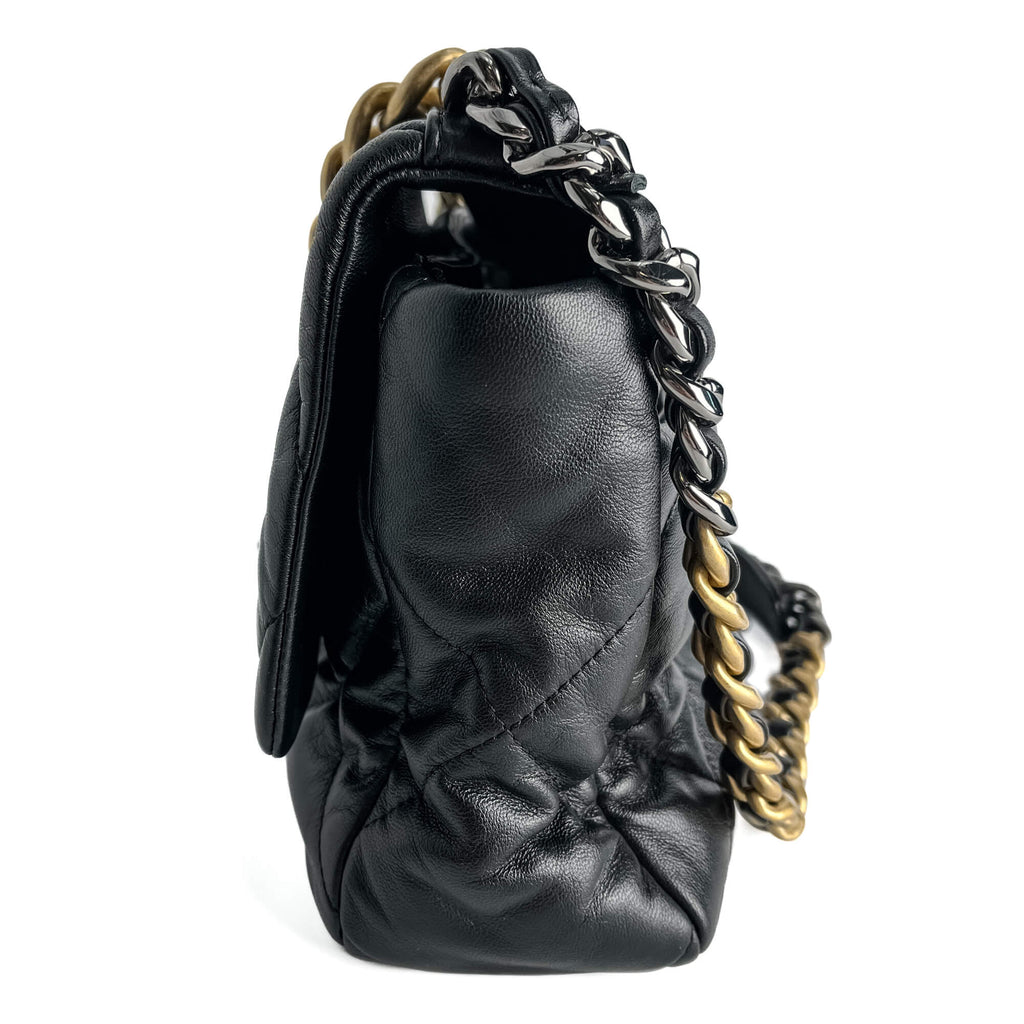 Second hand Chanel CHANEL 19 Large Matelassè Lambskin Leather 2 - Ways Flap Handbag Black - Tabita Bags