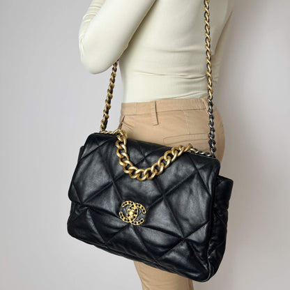 Second hand Chanel CHANEL 19 Large Matelassè Lambskin Leather 2 - Ways Flap Handbag Black - Tabita Bags