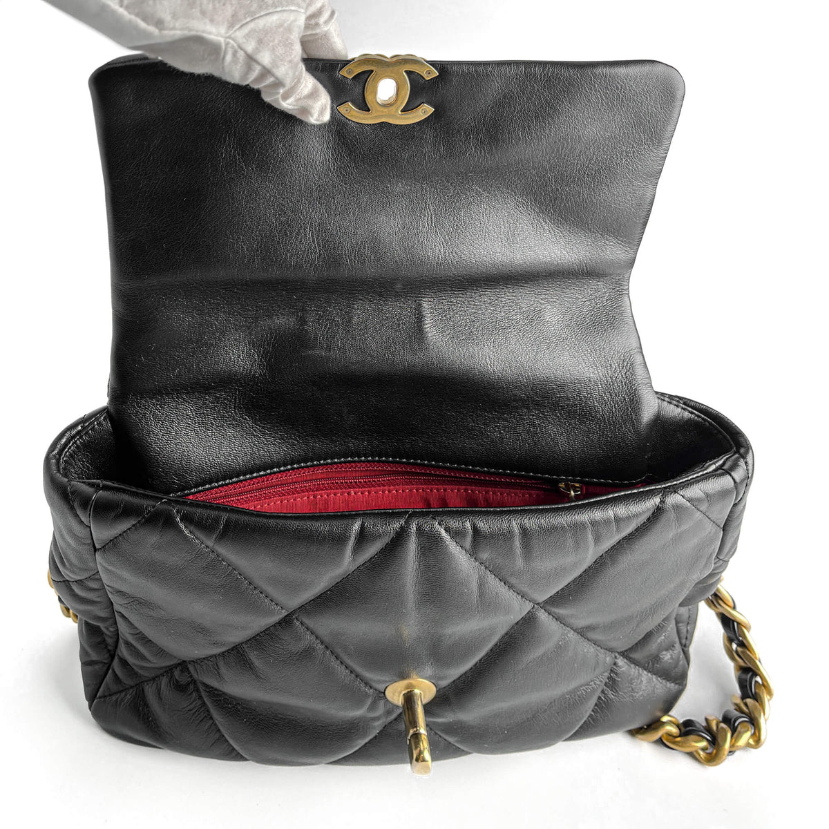 Second hand Chanel CHANEL 19 Large Matelassè Lambskin Leather 2 - Ways Flap Handbag Black - Tabita Bags