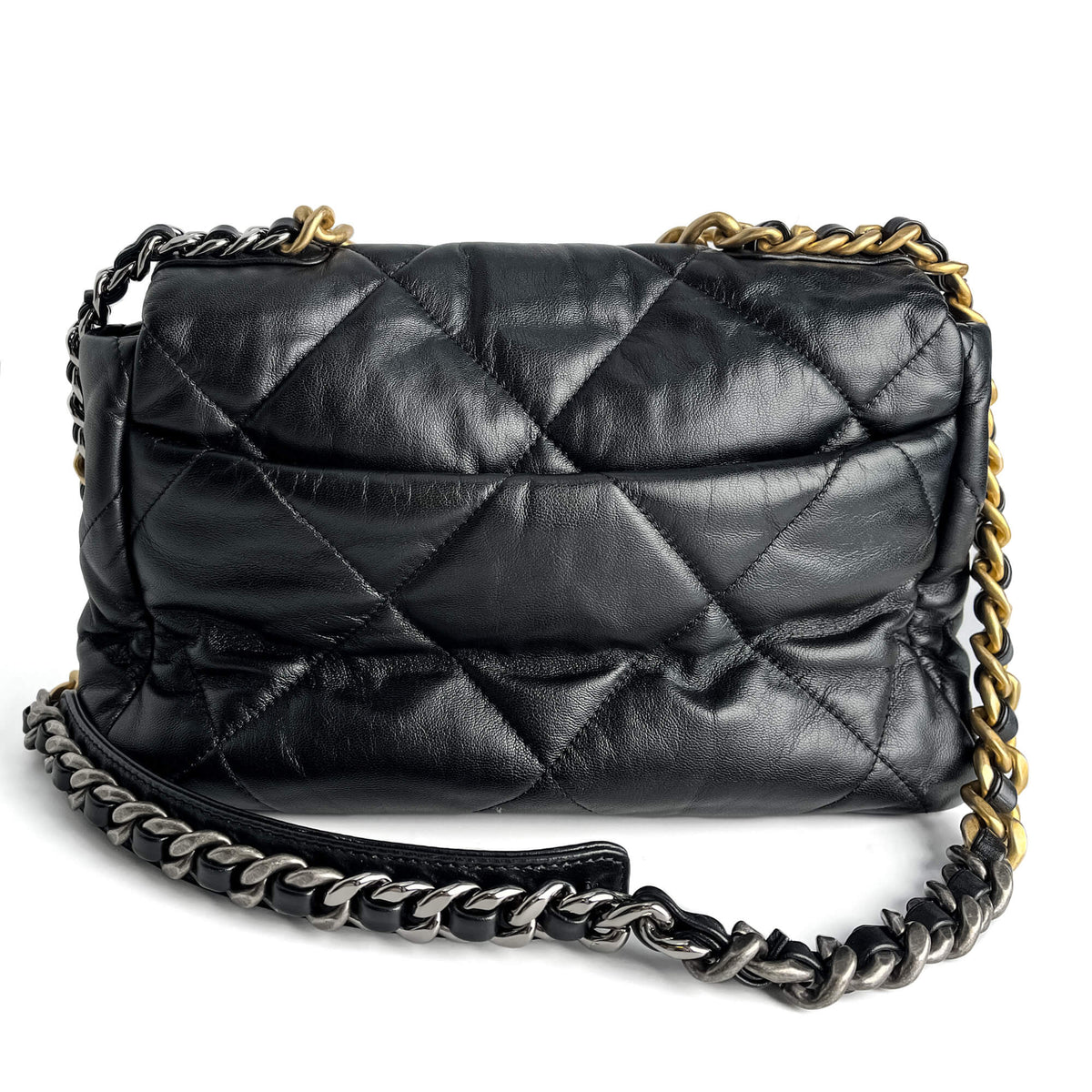 Second hand Chanel CHANEL 19 Large Matelassè Lambskin Leather 2 - Ways Flap Handbag Black - Tabita Bags