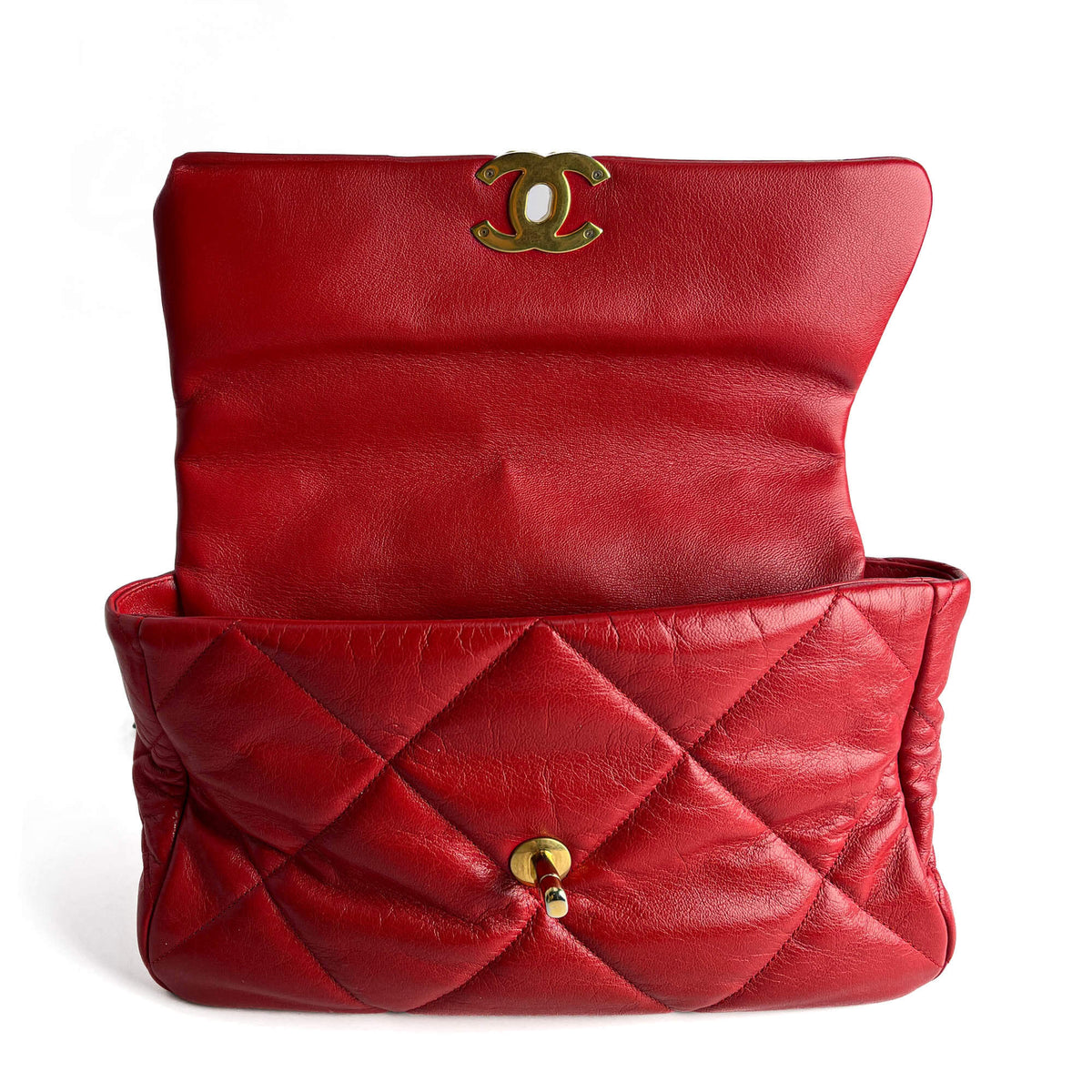 Second hand Chanel CHANEL 19 Large Matelassè Lambskin Leather 2 - Ways Flap Handbag Red - Tabita Bags