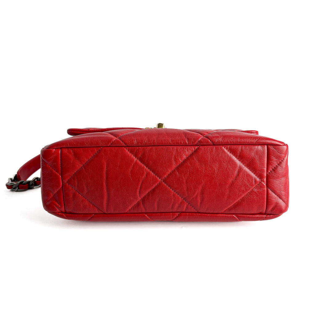 Second hand Chanel CHANEL 19 Large Matelassè Lambskin Leather 2 - Ways Flap Handbag Red - Tabita Bags