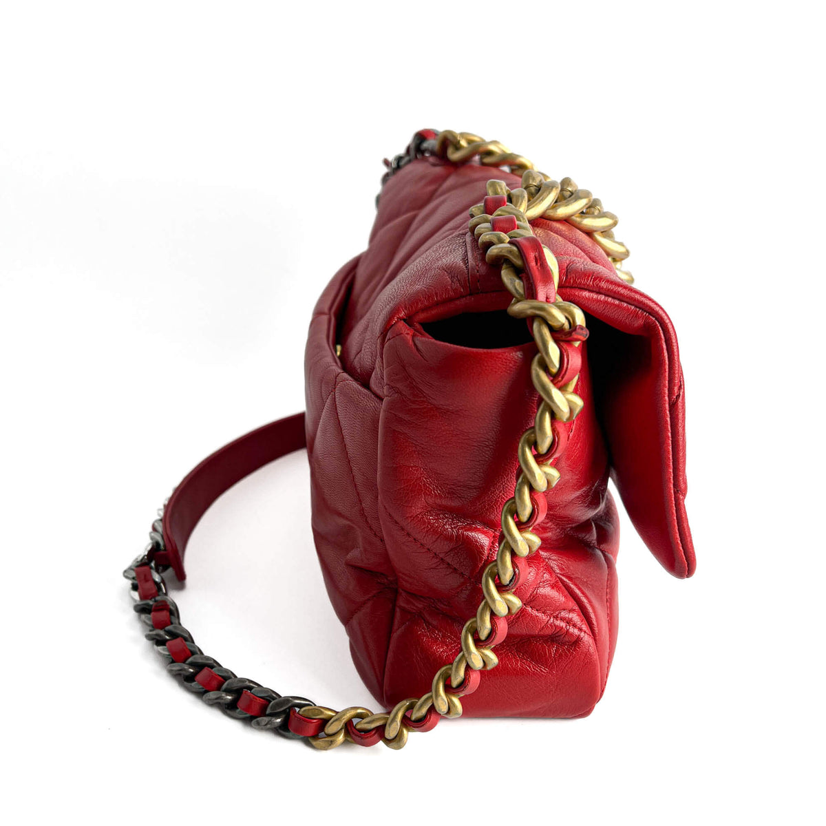 Second hand Chanel CHANEL 19 Large Matelassè Lambskin Leather 2 - Ways Flap Handbag Red - Tabita Bags