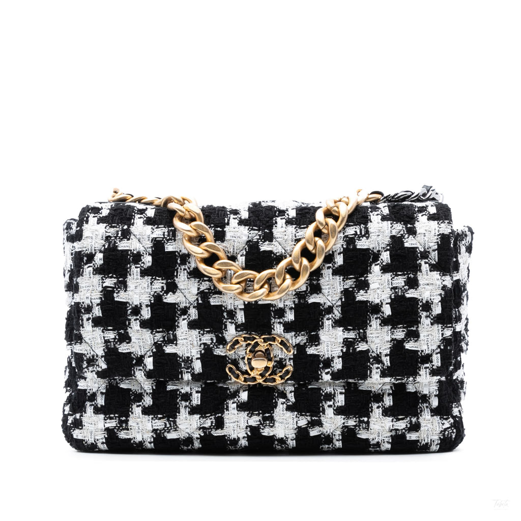 Second hand Chanel CHANEL 19 Large Tweed Matelassè Flap Handbag Bicolor - Tabita Bags