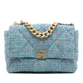 Second hand Chanel CHANEL 19 Large Tweed Matelassè Flap Handbag Blue - Tabita Bags