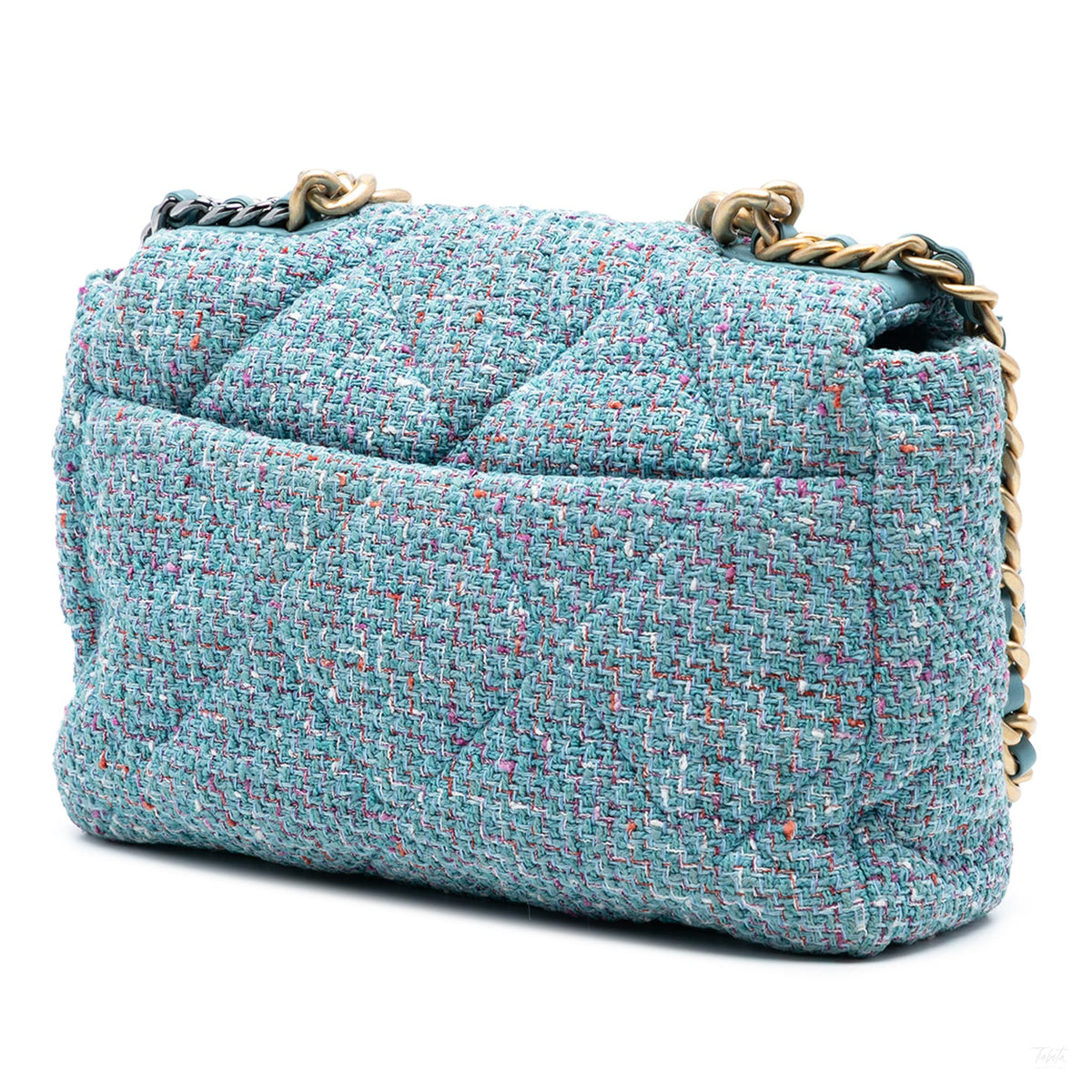 Second hand Chanel CHANEL 19 Large Tweed Matelassè Flap Handbag Blue - Tabita Bags