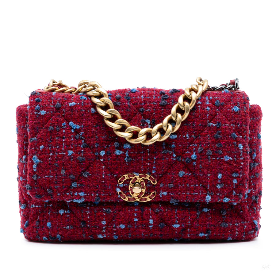 Second hand Chanel CHANEL 19 Large Tweed Matelassè Flap Handbag Purple - Tabita Bags