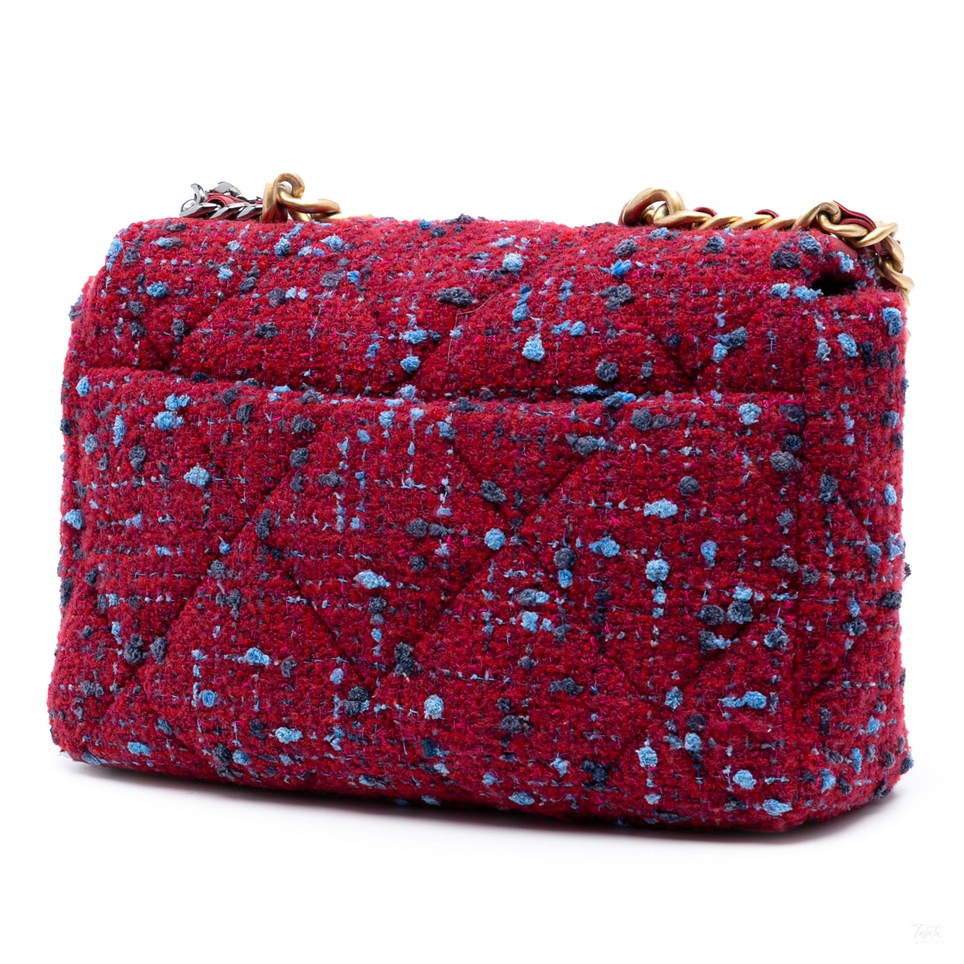 Second hand Chanel CHANEL 19 Large Tweed Matelassè Flap Handbag Purple - Tabita Bags