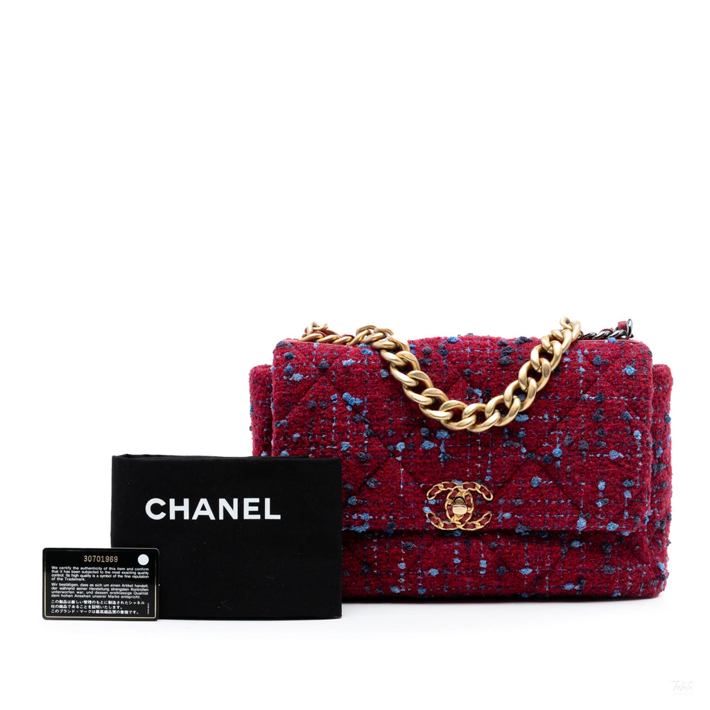 Second hand Chanel CHANEL 19 Large Tweed Matelassè Flap Handbag Purple - Tabita Bags