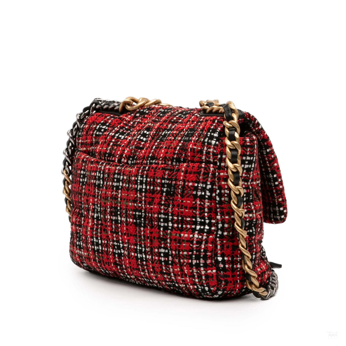 Second hand Chanel CHANEL 19 Large Tweed Matelassè Flap Handbag Red - Tabita Bags