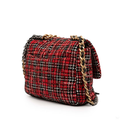 Second hand Chanel CHANEL 19 Large Tweed Matelassè Flap Handbag Red - Tabita Bags