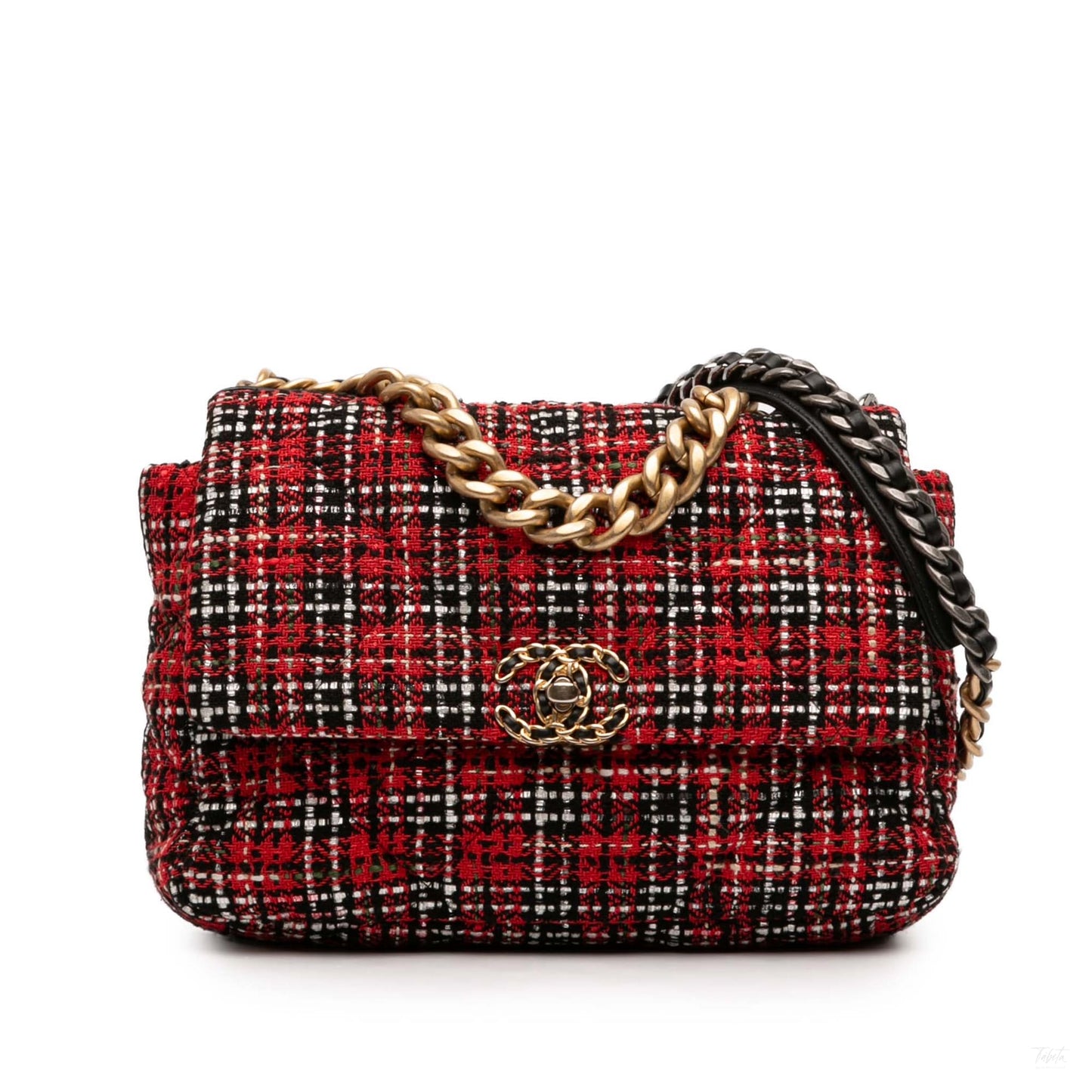 Second hand Chanel CHANEL 19 Large Tweed Matelassè Flap Handbag Red - Tabita Bags