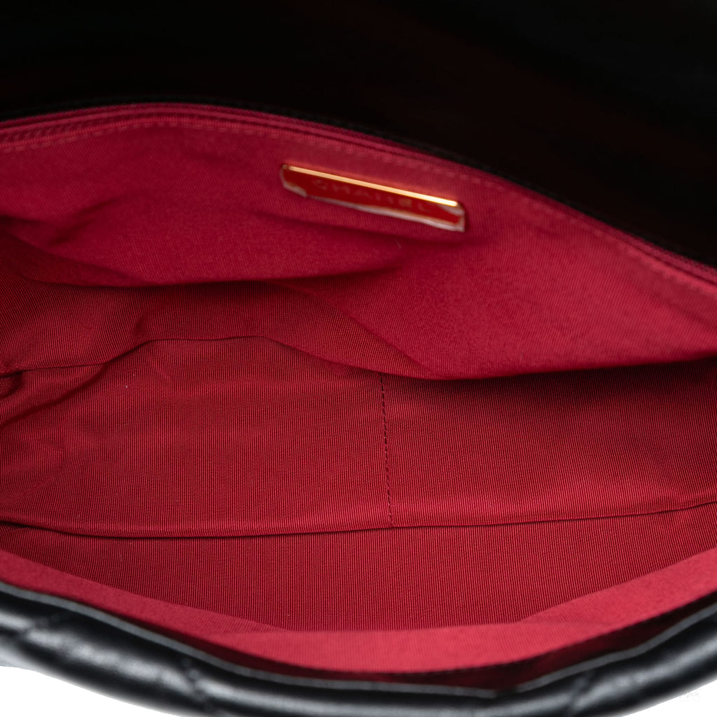 Second hand Chanel CHANEL 19 Maxi Lambskin Leather Matelassè Flap Handbag Black - Tabita Bags