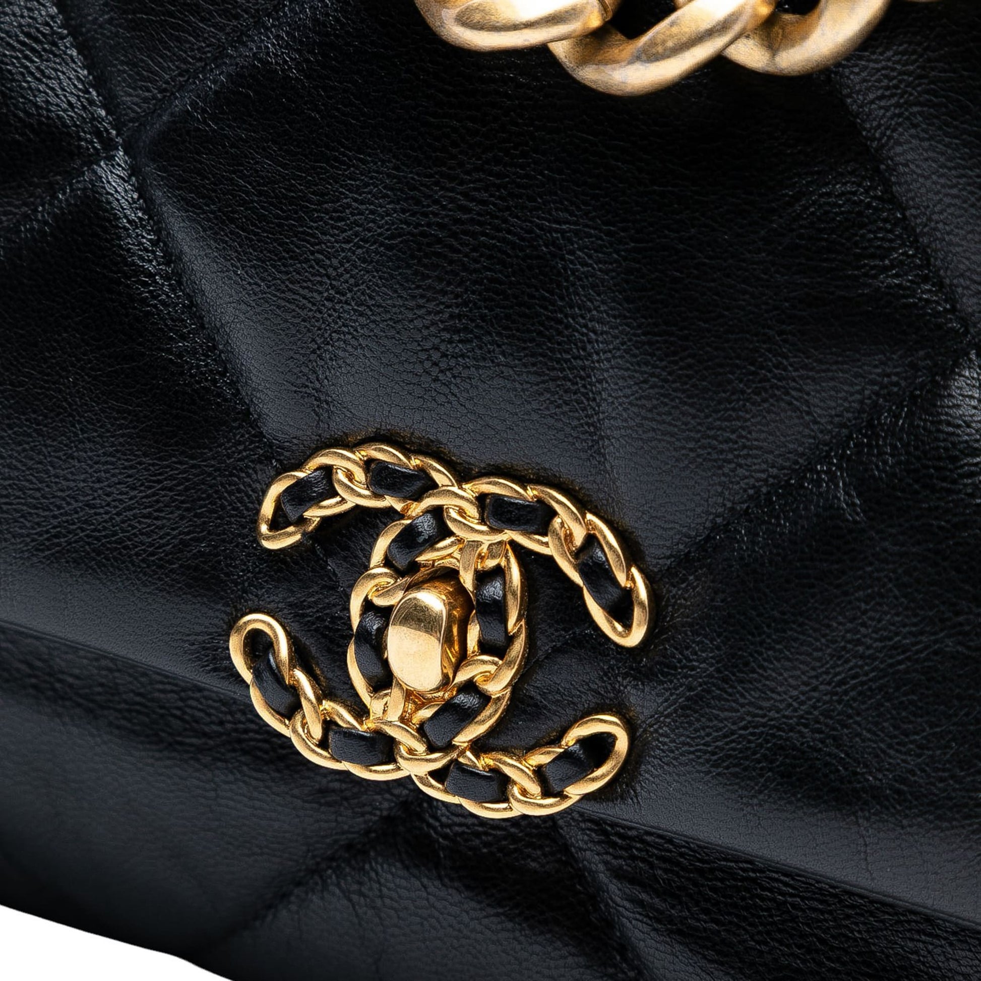Second hand Chanel CHANEL 19 Maxi Lambskin Leather Matelassè Flap Handbag Black - Tabita Bags