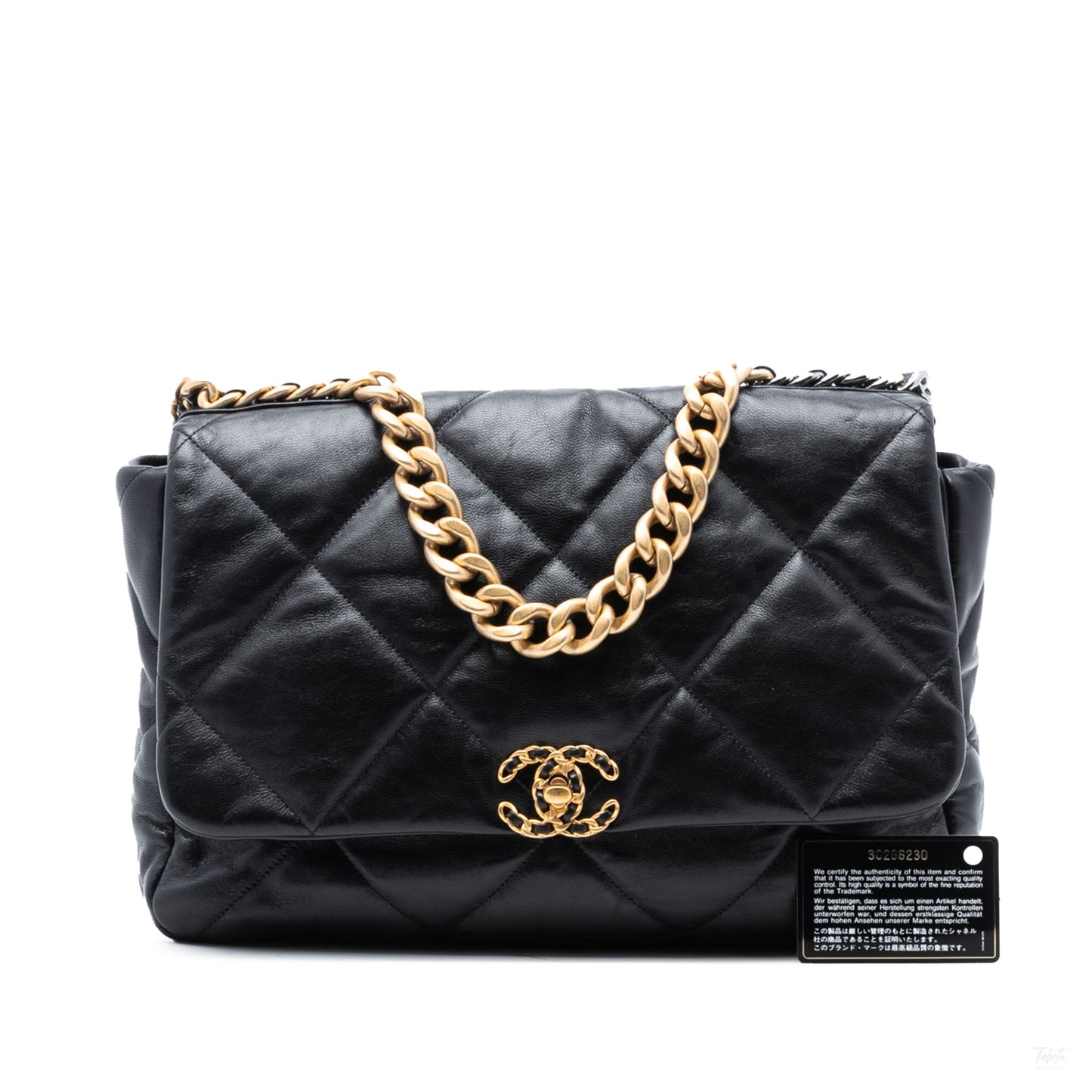 Second hand Chanel CHANEL 19 Maxi Lambskin Leather Matelassè Flap Handbag Black - Tabita Bags