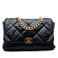 Second hand Chanel CHANEL 19 Maxi Lambskin Leather Matelassè Flap Handbag Black - Tabita Bags
