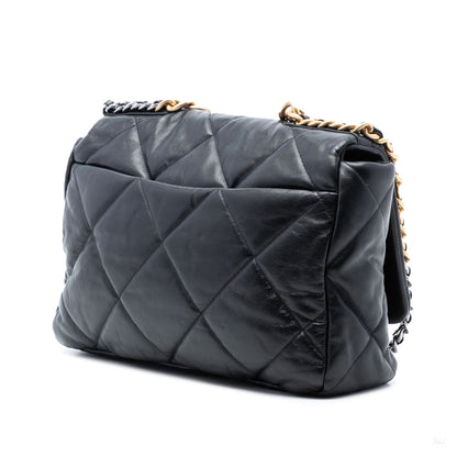 Second hand Chanel CHANEL 19 Maxi Lambskin Leather Matelassè Flap Handbag Black - Tabita Bags