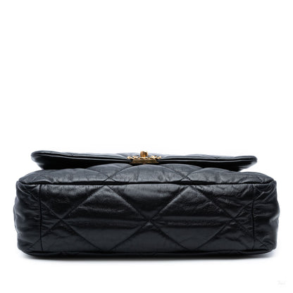 Second hand Chanel CHANEL 19 Maxi Lambskin Leather Matelassè Flap Handbag Black - Tabita Bags