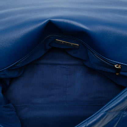 Second hand Chanel CHANEL 19 Maxi Lambskin Leather Matelassè Flap Handbag Blue - Tabita Bags