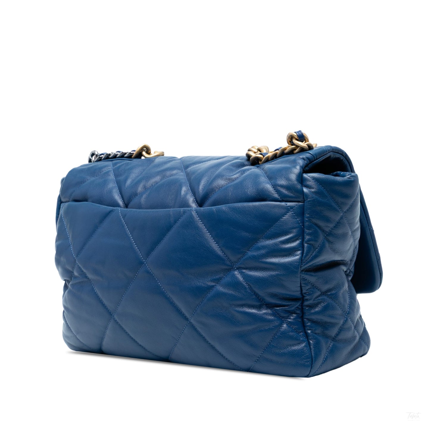 Second hand Chanel CHANEL 19 Maxi Lambskin Leather Matelassè Flap Handbag Blue - Tabita Bags