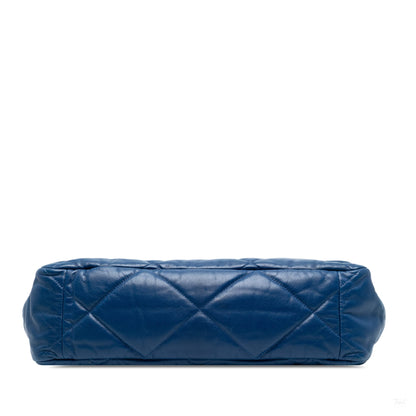 Second hand Chanel CHANEL 19 Maxi Lambskin Leather Matelassè Flap Handbag Blue - Tabita Bags