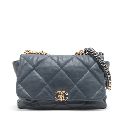 Second hand Chanel CHANEL 19 Maxi Matelassè Lambskin Leather Flap Bag Navy - Tabita Bags