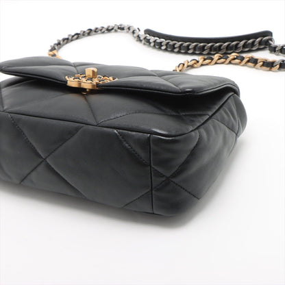 Second hand Chanel CHANEL 19 Medium Lambskin Leather Matelassè Flap Handbag Black - Tabita Bags