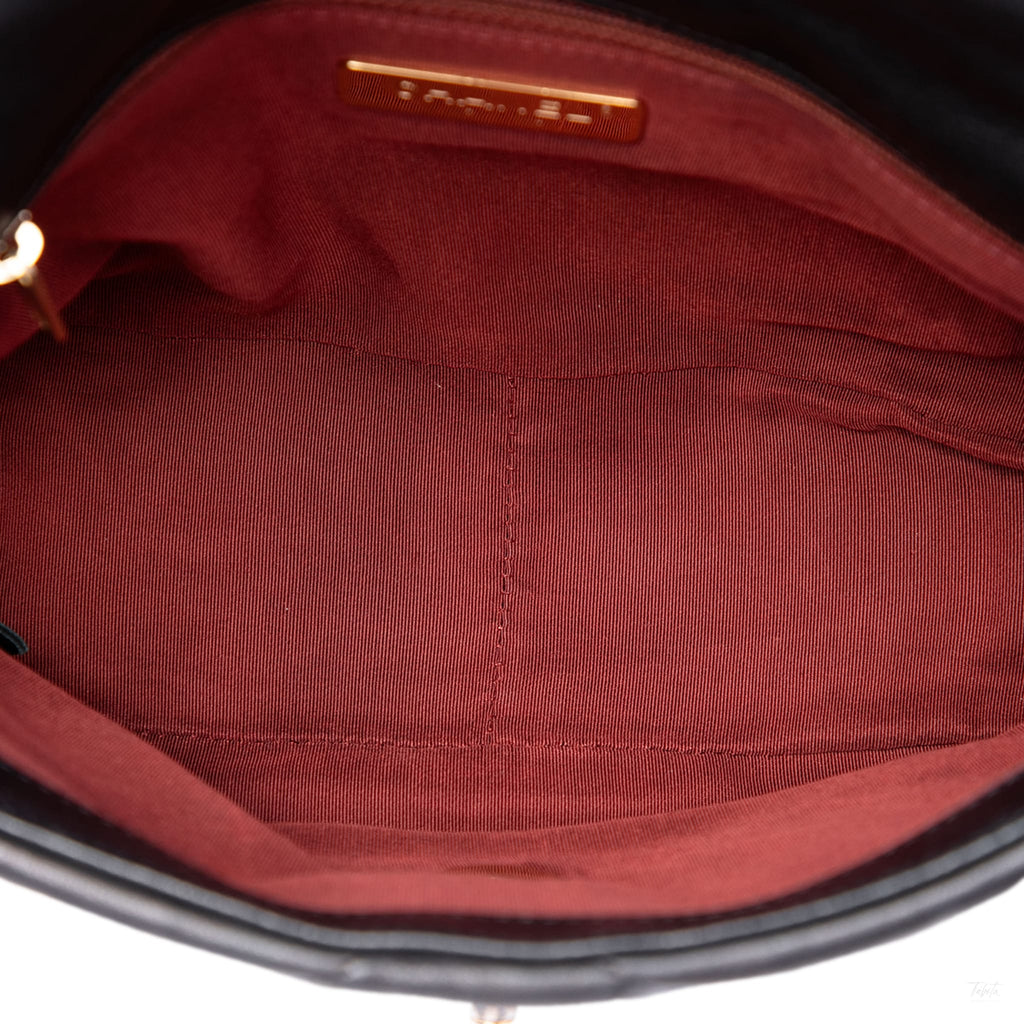 Second hand Chanel CHANEL 19 Medium Lambskin Leather Matelassè Flap Handbag Black - Tabita Bags