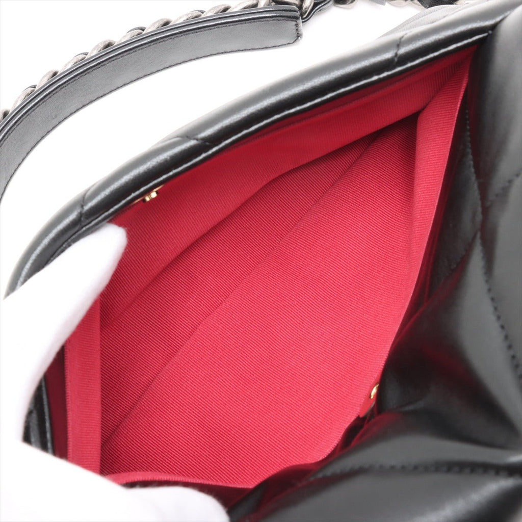 Second hand Chanel CHANEL 19 Medium Lambskin Leather Matelassè Flap Handbag Black - Tabita Bags