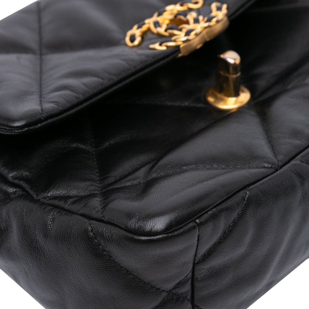 Second hand Chanel CHANEL 19 Medium Lambskin Leather Matelassè Flap Handbag Black - Tabita Bags
