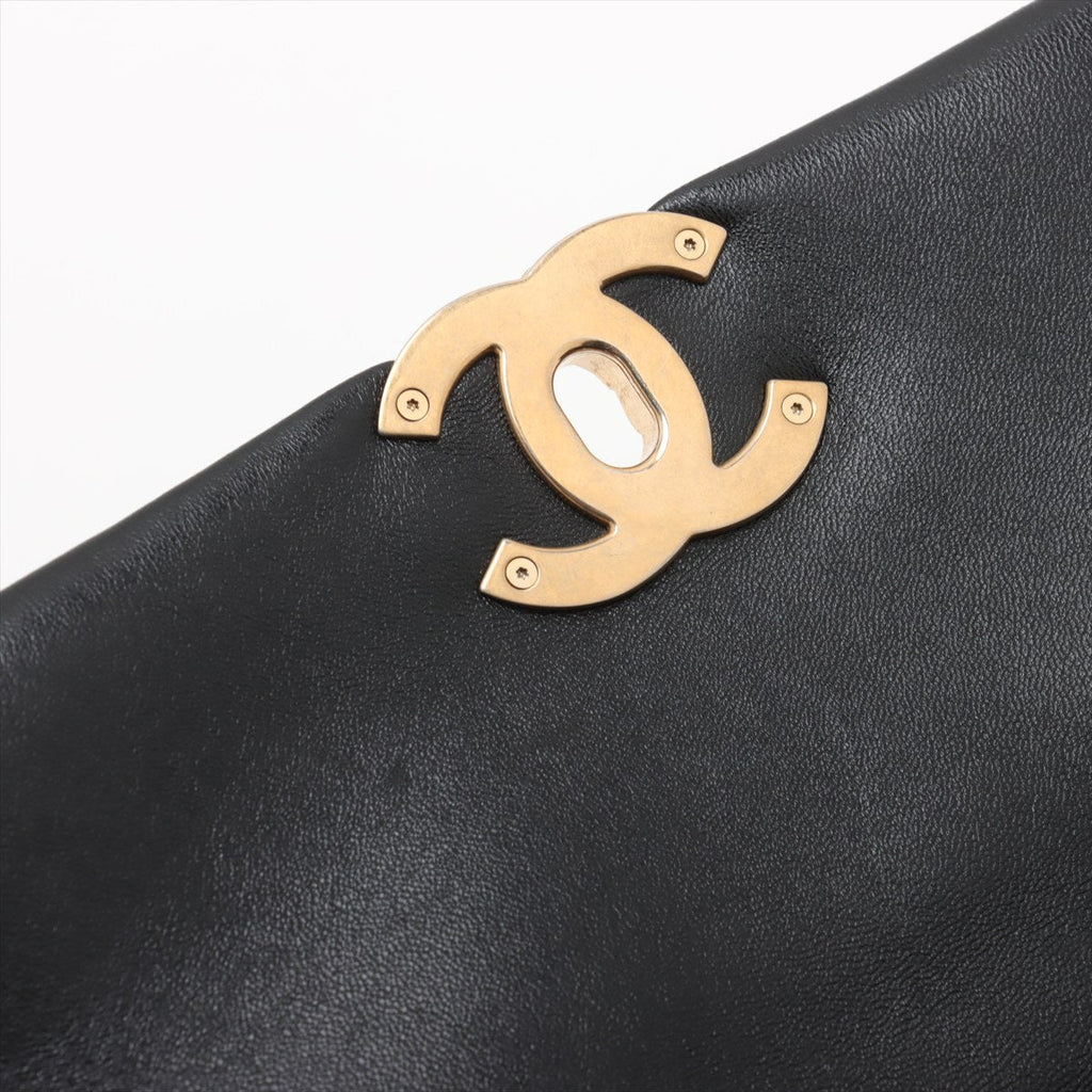Second hand Chanel CHANEL 19 Medium Lambskin Leather Matelassè Flap Handbag Black - Tabita Bags