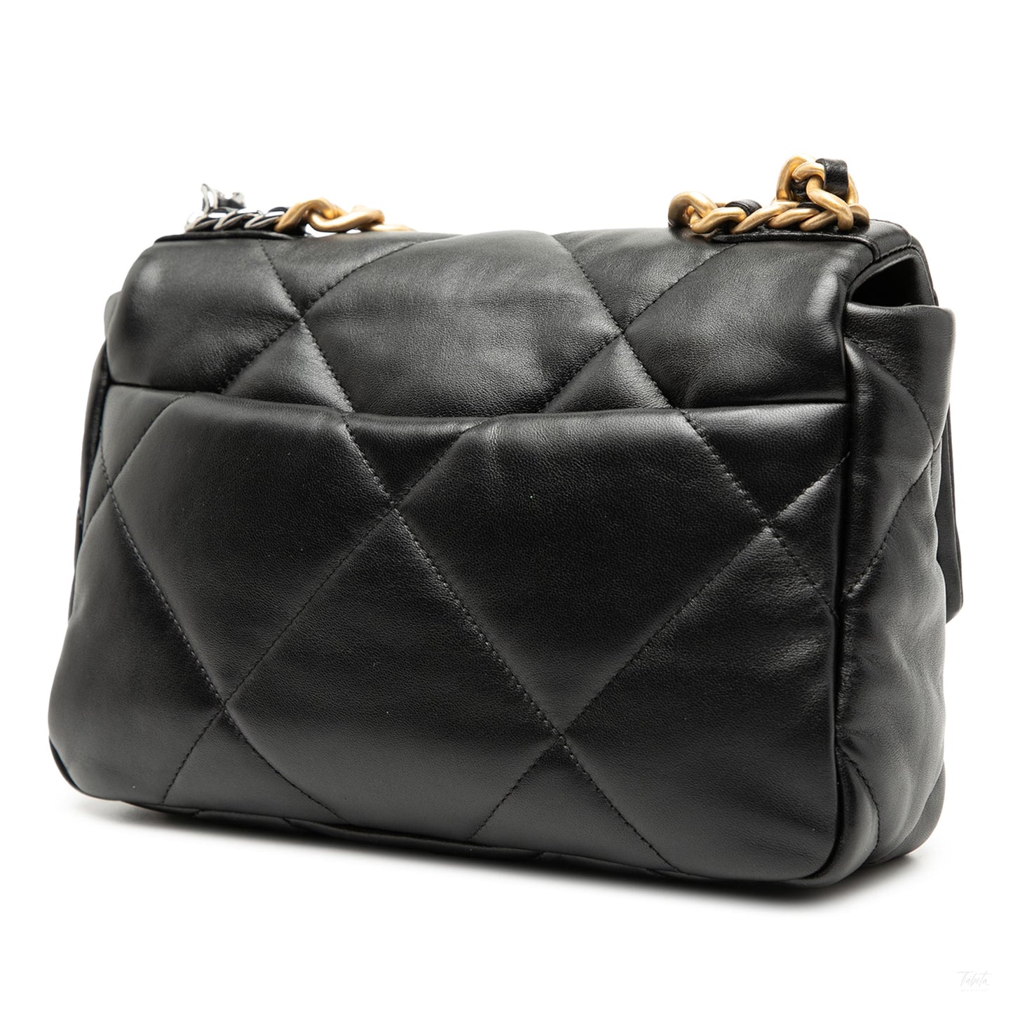 Second hand Chanel CHANEL 19 Medium Lambskin Leather Matelassè Flap Handbag Black - Tabita Bags