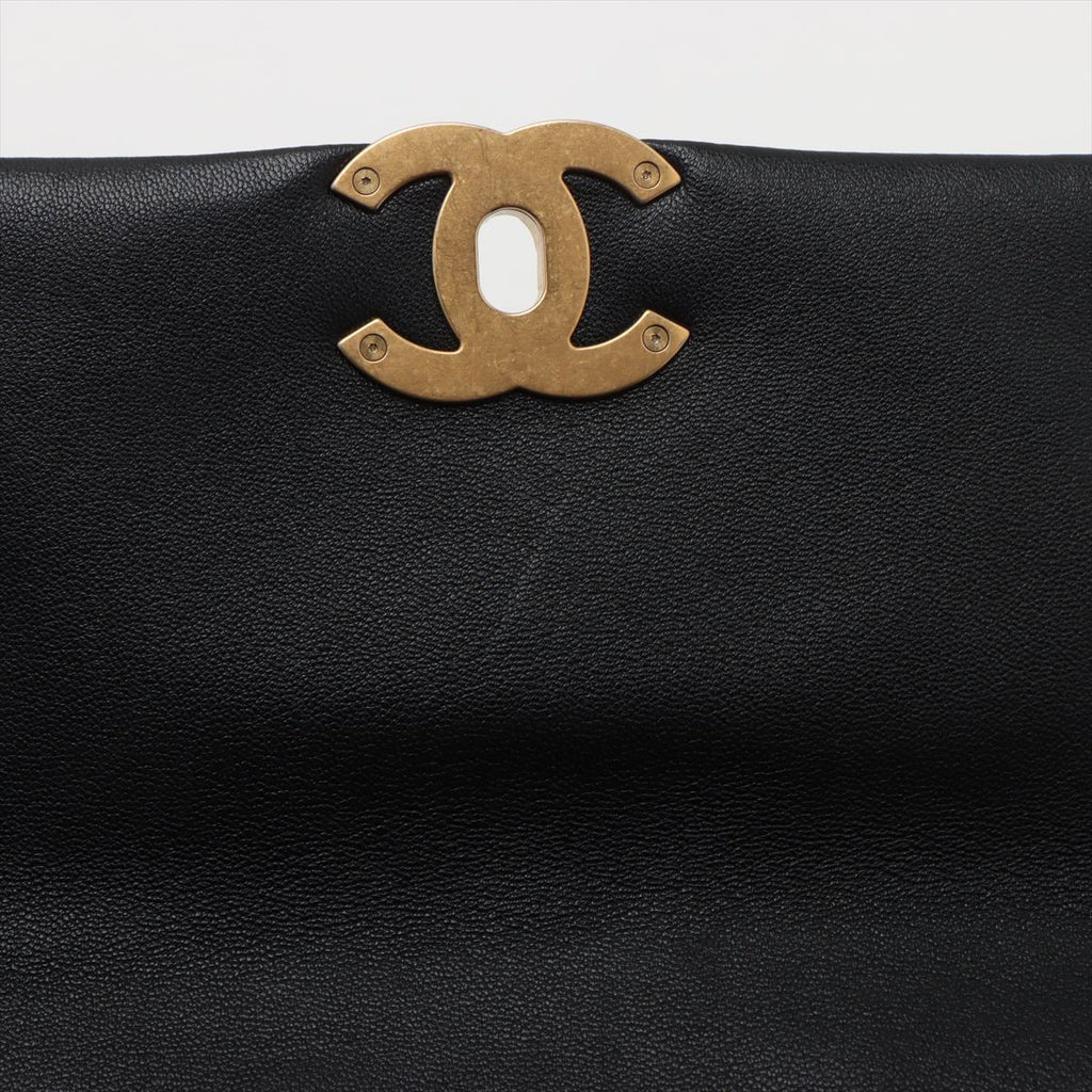 Second hand Chanel CHANEL 19 Medium Lambskin Leather Matelassè Flap Handbag Black - Tabita Bags