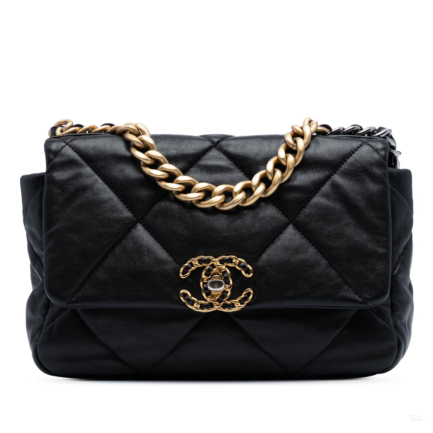 Second hand Chanel CHANEL 19 Medium Lambskin Leather Matelassè Flap Handbag Black - Tabita Bags