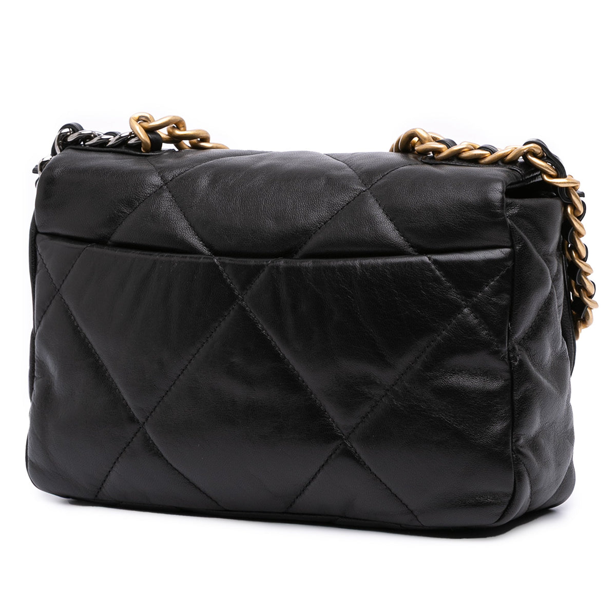 Second hand Chanel CHANEL 19 Medium Lambskin Leather Matelassè Flap Handbag Black - Tabita Bags