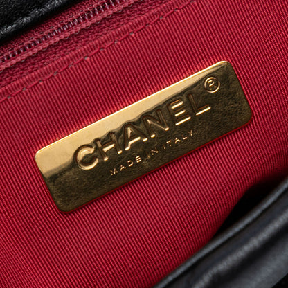 Second hand Chanel CHANEL 19 Medium Lambskin Leather Matelassè Flap Handbag Black - Tabita Bags