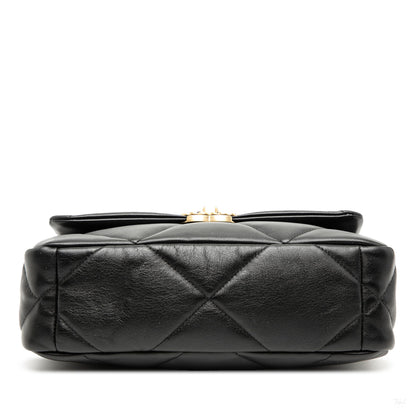 Second hand Chanel CHANEL 19 Medium Lambskin Leather Matelassè Flap Handbag Black - Tabita Bags