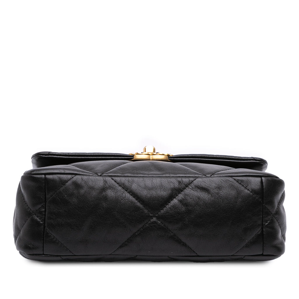 Second hand Chanel CHANEL 19 Medium Lambskin Leather Matelassè Flap Handbag Black - Tabita Bags