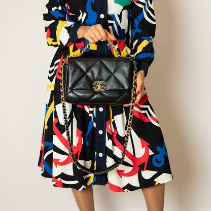 Second hand Chanel CHANEL 19 Medium Lambskin Leather Matelassè Flap Handbag Black - Tabita Bags